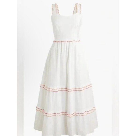 J.Crew Womens White Dress Sleeveless Maxi Dress Ruffle Trim Smocked Back Sz10 - Picture 13 of 13